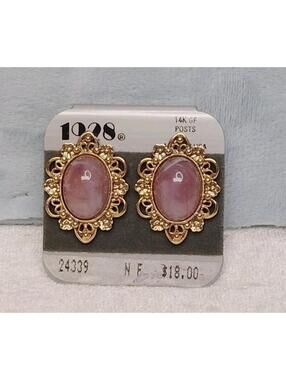 Vintage 1928 Lavender Marbleized Lucite Gold Tone Romantic Earrings Post Back